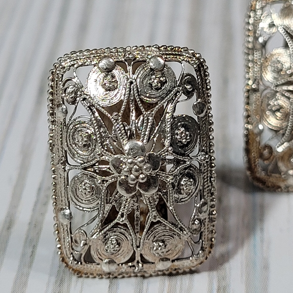 Filigree Rectangular Earrings. - Picture 7 of 7